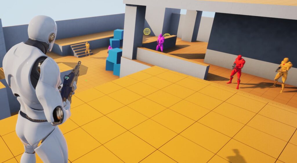 Screenshot of multiple enemt NPCs aiming at the player